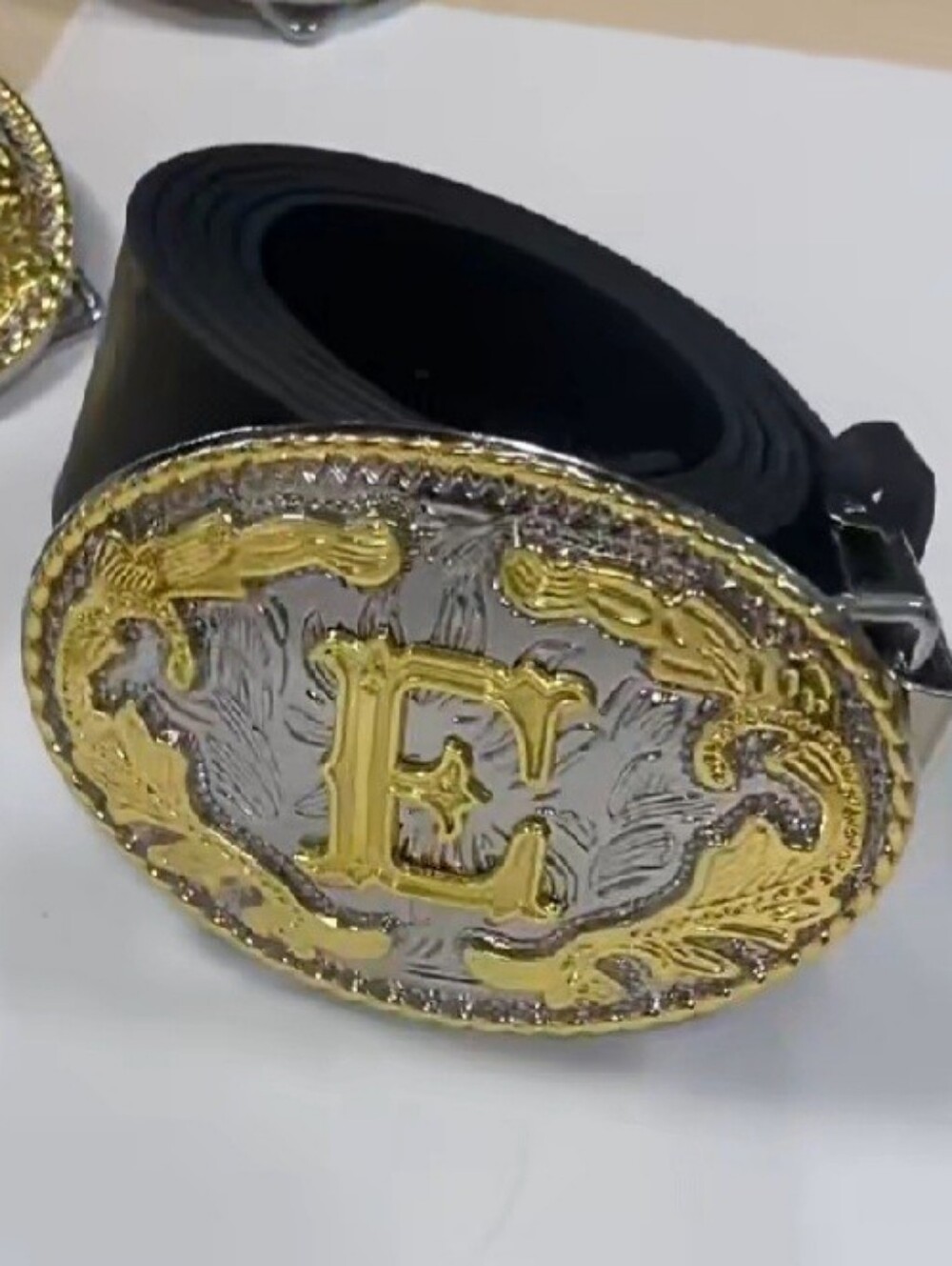 New Letter E gold and Silver belt buckle.  All letters are Available Separately
